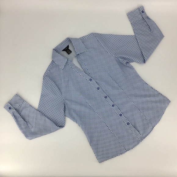 Haggar V-Neck Blue & White Button-Up Blouse, Small - Picture 11 of 14